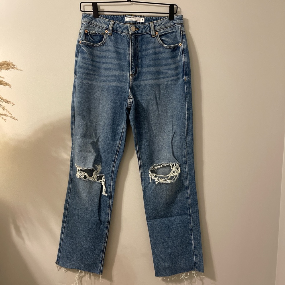 Garage Blue Distressed Straight Leg Jeans